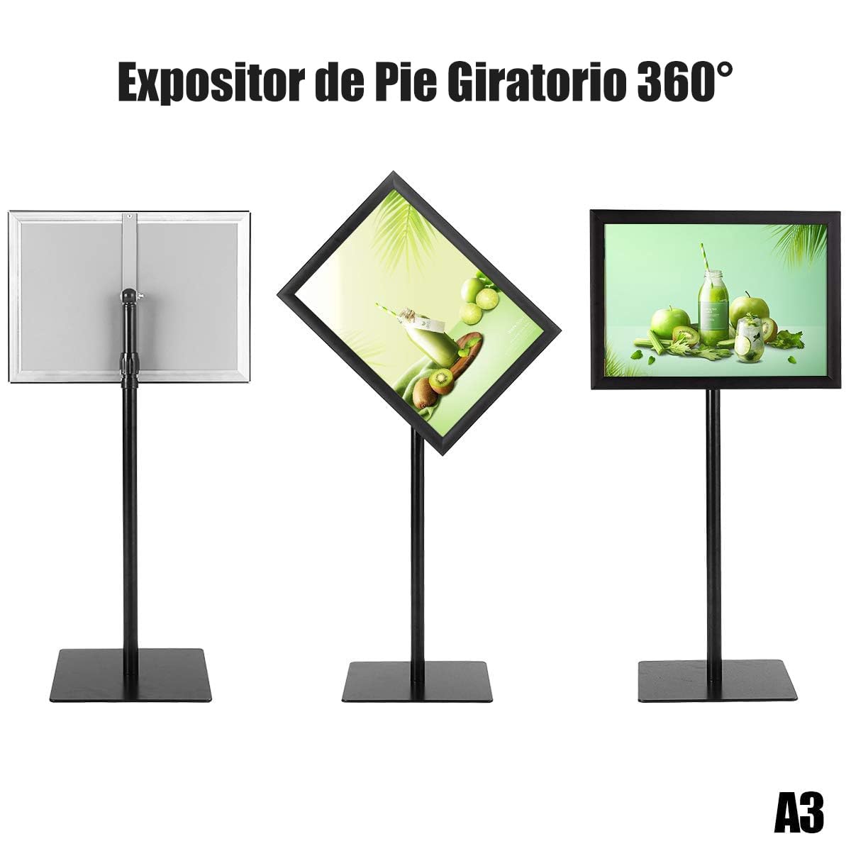 RELAX4LIFE Expositor de Pie Giratorio 360° con Altura Ajustable 73,5-118/78,5-123cm y Inclinación 180°, Atril de Aluminio y Acero Inoxidable con Película PVC para Bodas, Tiendas y Menús