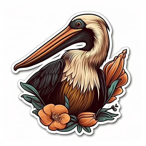 Image of Yoonek Graphics Louisiana Brown Pelican Bird Magnolia Flower Vinyl Decal Sticker for Car, Laptop, Tumbler, More. #008526-8
