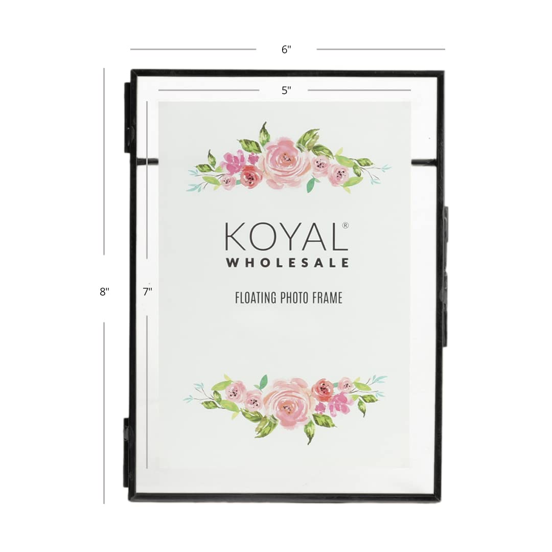 Koyal Wholesale Black Pressed Glass Floating Photo Frames 6 x 9 Inch, 8âˆ’Pack with Stands, Horizontal/Vertical Photo