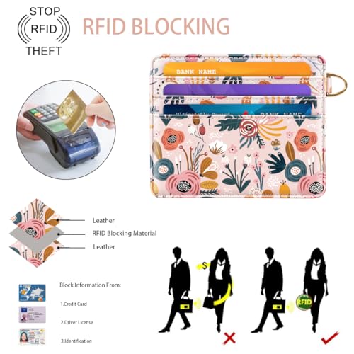 Image of Slim Minimalist Pocket Credit Card Holder Wallet Women | RFID Blocking Lightweight Thin Small Cute Card Cases, Pink Flowers