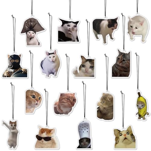 GudaAphrmix Funny Car Air Freshener Card - 16Pcs Cute Cat Refresh Air Fragrant Scented Rearview Mirror Hanging Ornaments, Double Sided Printing Kitten Oil Scent Pendant Gift for Home Bathroom Decor