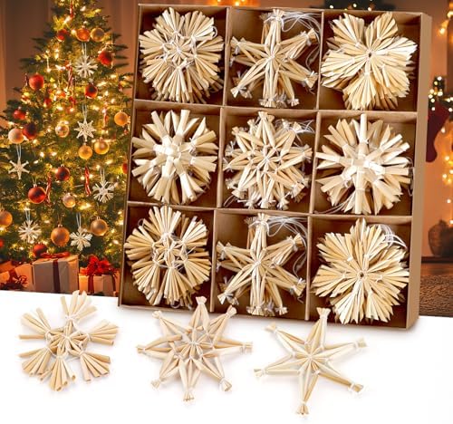45PCS Straw Star Scandinavian Christmas Decorations, Nordic Snowf...