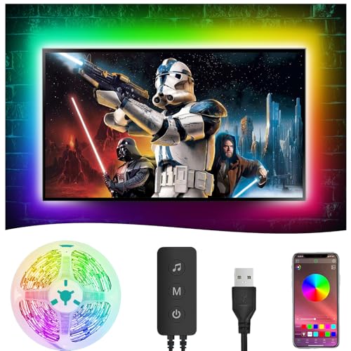 4M LED TV Hintergrundbeleuchtung,RGB LED Strip mit APP-Steuerung, Farbwechselnde USB Streifen für 40-70 Zoll TV/PC, Flexibel Selbstklebend Beleuchtungslichtleiste für Schränke,Treppen,Party,DIY
