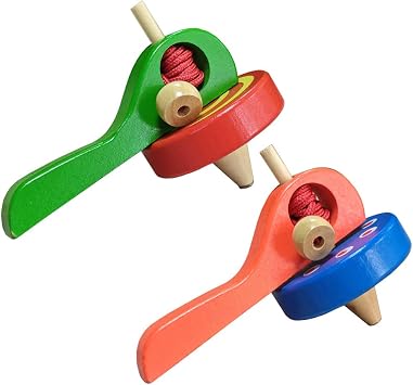 goodplay 2PCS Wooden Spinning Top Gyroscope peg-top with Handle and Pull String Wire,can Last Long time, Color Random