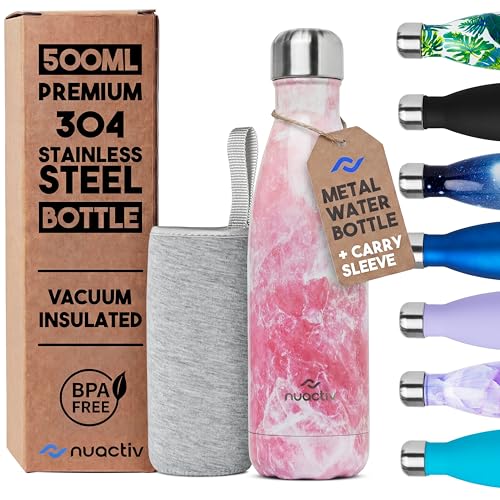 Nuactiv Stainless Steel Water Bottle 500ml, Vacuum Insulated Metal Flask, Leakproof, BPA Free, Reusable Sports Flask, Keeps Drinks Cold 24h & Hot 12h, for Gym, Travel, Work & School option