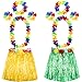 Shappy 2 Sets Hawaiian Hula Grass Skirt with Flower Leis Hawaiian Costume Set, Elastic Luau Grass and Hawaiian Flower Bracelets, Headband, Necklace for Party Favors (Green, Yellow)