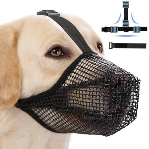 Bozal de Perro, Bozal para Perros Grandes, Suave Ajustable con Correas Velcro, Transpirable Máscara del Perro Entrenamiento, Cubierta Pequeños Medianos Grandes (Gris, L)