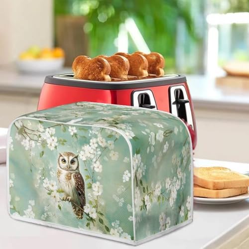 Image of Talayituse Owl Cherry Blossoms Print 2 Slice Toaster Covers Dust Protection Bread Maker Covers Toaster Oven Cloth Cover Kitchen Accessories Washable Appliance Cover, S