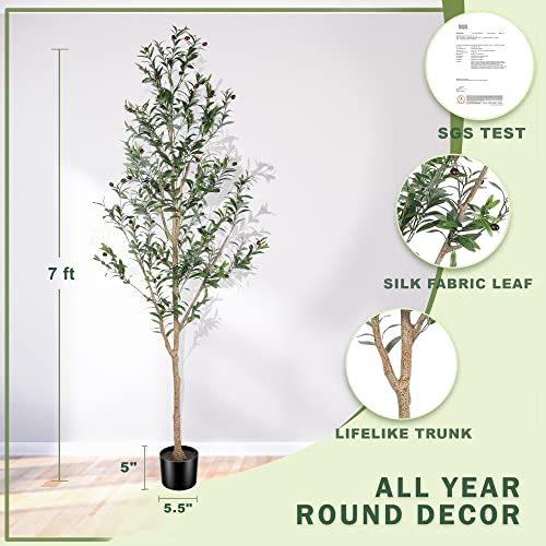 Lyerse Faux Olive Tree 7Ft - Tall Olive Trees Artificial Indoor - Large Fake Potted Olive Silk Tree Plant With Branches And Fruits - Artificial Tree For Modern Home Office Living Room Decor #TOP1
