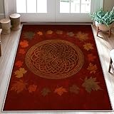 Elementos temáticos y de diseño: abraza la esencia del otoño con esta hermosa alfombra con hojas de arce y un nudo celta, por lo que es una pieza de decoración perfecta para la temporada.