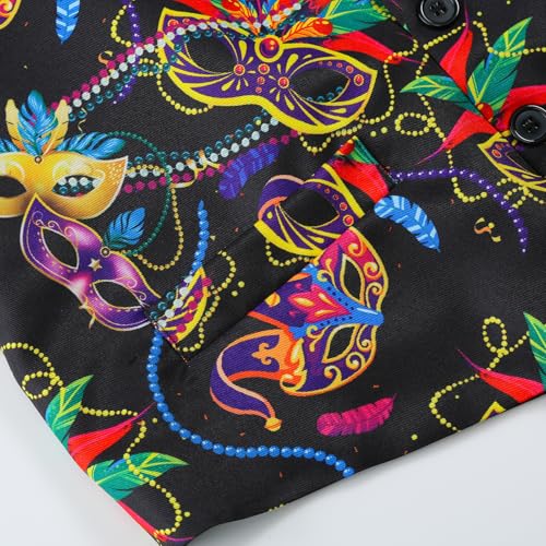 Image of yolsun Men's Mardi Gras Vest 3D-Print Festival Party Holiday Waistcoats Mardi Gras Outfit (Colorful Party Mask, Medium)