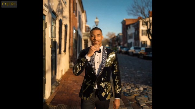 PYJTRL Men Stylish Two Color Conversion Shiny Sequins Blazer Suit