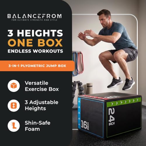 Image of BalanceFrom 3-in-1 Foam Plyometric Jump Box for Home Gym with Multiple Height Options - Versatile Plyo with Non-Slip Surface for Strength, HIIT, Step-Ups, and Agility Training