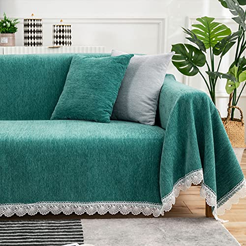 Housse de canapé antidérapante en chenille verte pour protection