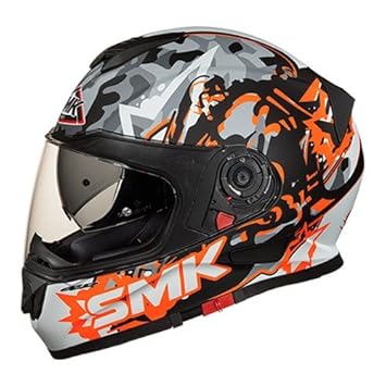SMK Twister Attack Full Face Helmet With Pinlock Fitted Clear Visor (MA276/Matt Black, Orange and Grey, S)