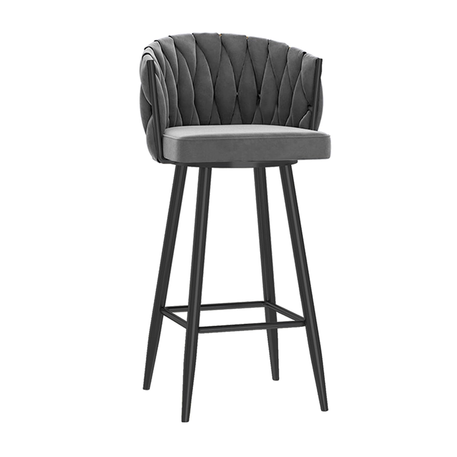 Tabouret de bar pivotant gris velours dossier confortable pour mal de dos