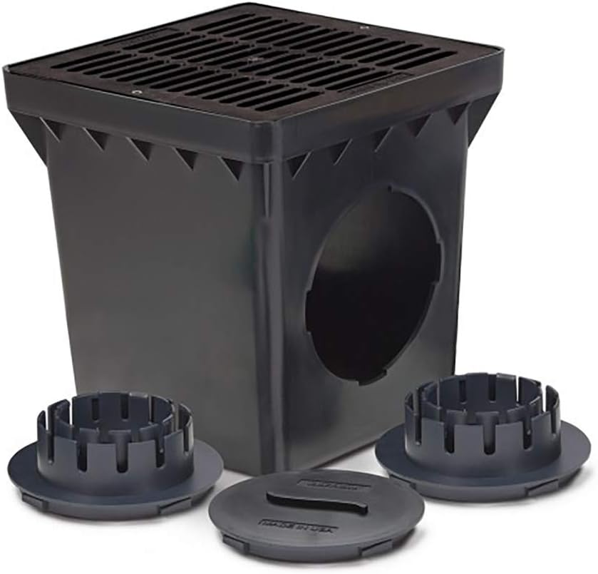Rainbird Basin with 2 Outlets and Flat Grate with 2 DBAA34 Adapters and 1 DBAAP Basin Plug, Black, 12"