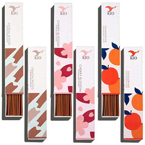Kio Sandal Wood,Cherry Blossom,Tangerine Natural Bambooless Incense Stick Pack Of 3,150 Stick,60 Miniut Burn Time Stick #TOP12