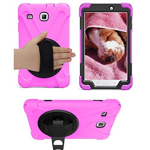 Kiq Shield Series Samsung Galaxy Tab E Case, Heavy Duty Hybrid Shockproof Protection Cover Built/W 360 Kickstand And Hand Strap For Samsung Galaxy Tab E 8.0 Case Sm-T378 Sm-T377 (Shield Hot Pink) #TOP7