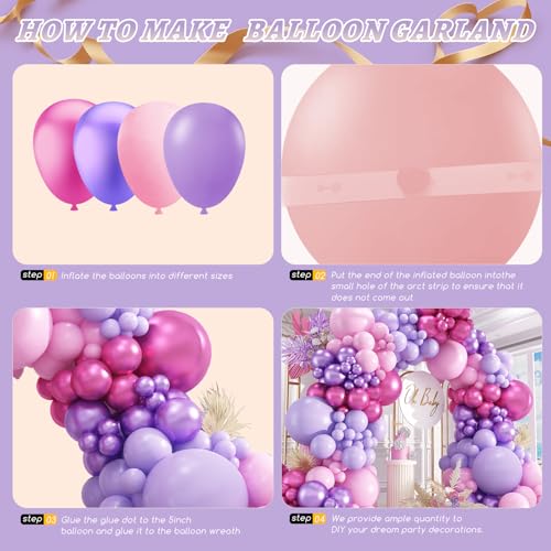 Image of 412pcs Pink and Purple Balloons, Different Sizes 18 12 10 5 Inch Pink and Purple Balloons Garland Arch Kit for Girls Women Birthday Baby Shower Wedding Party Decorations