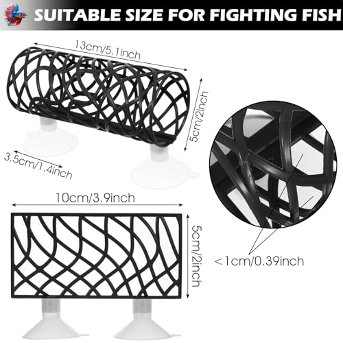 Image of 2Pcs Betta Fish Tank Accessories, Betta Tunnel & Hammock Aquarium Hideout, Bettas Fish Toys with Suction Cups Perfect for Hideout and Play Area, 3.9x2 Inch Platform, 3.9x1.6 Inch Tunnel(Black)