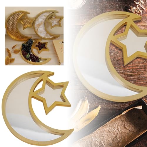 Bandeja de decoración de madera, bandeja de servir Eid, luna, estrella, bandeja, juramento, bandeja para servir, postre, fruta, vajilla, postre, bandeja de almacenamiento, contenedor Displ Jlz252 (B,