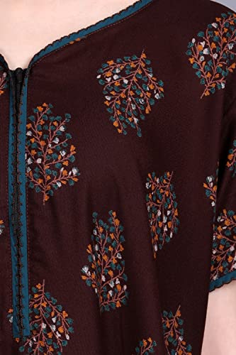 Image of Women's Alpine Botanical Leaves Print Maxi Nightgown with Pocket
