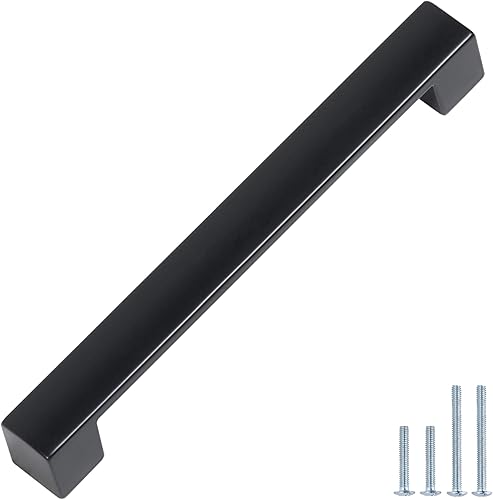 Paquete de 1 unidad de manijas de metal sólido para gabinetes de cocina de 8.8 pulgadas, color negro plano, manijas de gabinete de cocina de metal