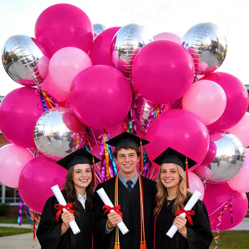 Image of 32Pcs Hot Pink Big Balloons 18 Inch, Round Large Latex Party Balloons for Birthday Wedding Decorations.