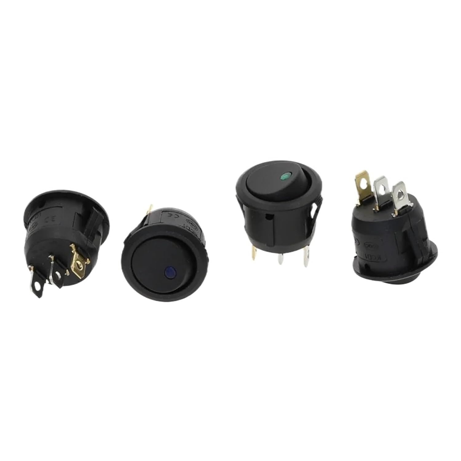 3ピンLEDライトスイッチ20A 12V /6A 220Vスイッチ丸型ロッカースイッチSPST(Yellow,5pcs,220V)