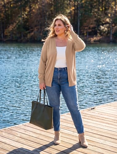 Image of TIANZHU Plus Size Cardigan for Women Button Open Front Long Sleeve V Neck Comfy Lightweight Sweaters XL-4XL