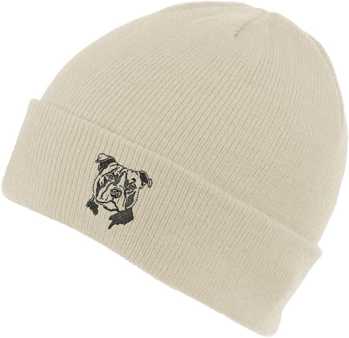 The House Of DogStaffy Staffordshire Bull Terrier Owner Gift. Classic Cuffed Unisex Beanie Ski Hat with Embroidered Design