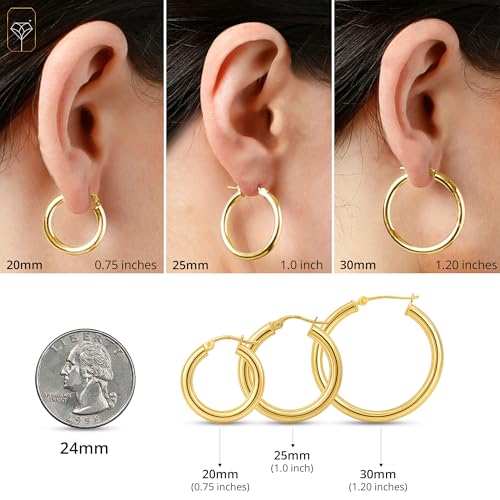 14k Gold Hoop Earrings for Women | Hypoallergenic 20MM, 25MM and 30MM Tube Hoop Earrings with Secure Click Tops |14k Yellow Gold or White Gold Classic Hoop Earrings in 3MM Thick Tube by MAX + STONE4