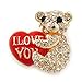 Avalaya Broche en forme d'ours en peluche avec un cœur rouge « I Love You » en plaqué or – 30 mm de long