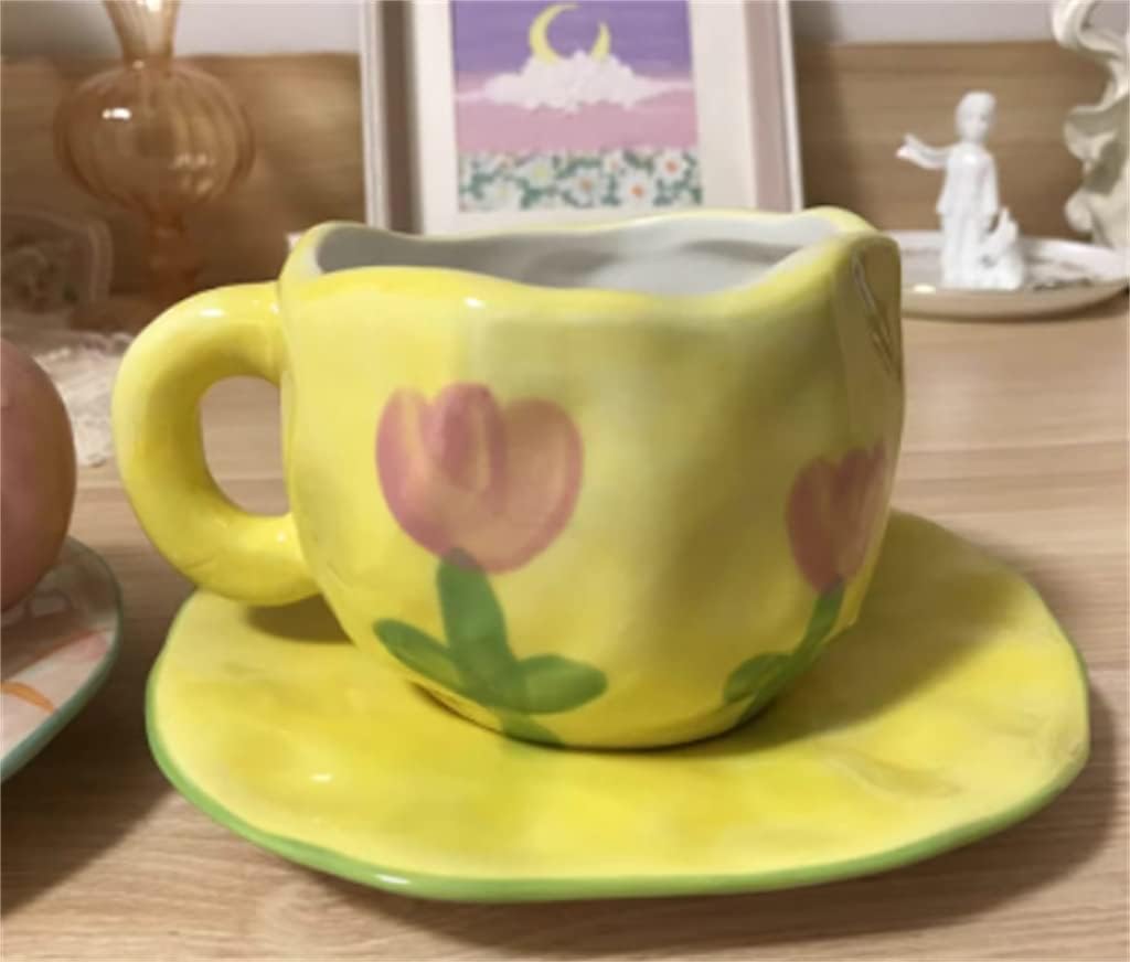 Japanese Hand Painted The Sky and White Clouds Coffee Cup With Saucer Ceramic Handmade Tea Set(E)