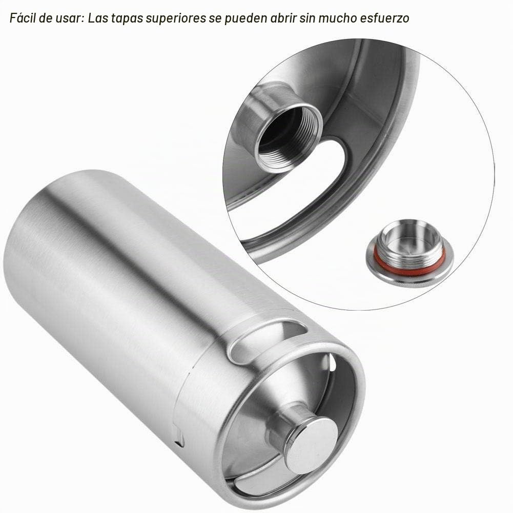 Dioche Barril de cerveza de acero inoxidable, mini barril dispensador de cerveza con tapa en espiral, estructura de una sola pared para suministros de hotel en el hogar (2 L)