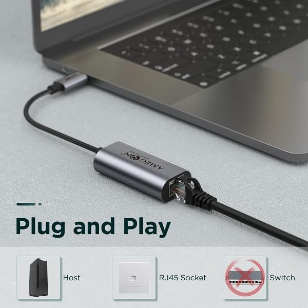 Image of Amua05A USB A-LAN Port USB 3.0, Speed: 10M /100M /1000Mbps, for Projector, Monitor, Tv< Laptop, and More., Black