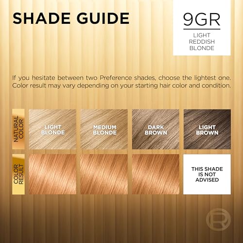 L'Oreal Paris Superior Preference Luminous Fade-Defying Permanent Hair Color, Hair Dye For Up to 9 Weeks of Radiance, Golden Reddish Blonde 9GR, 1 Hair Dye Kit