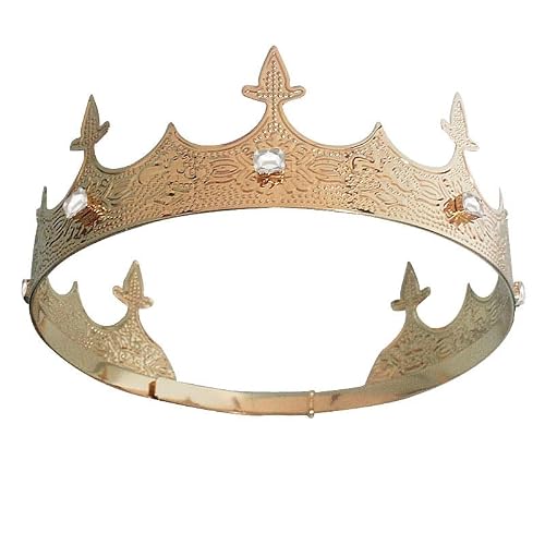 YADIRF Mens King Crown Adjustable Headdress Full Round Crown For Birthday King Halloween Cosplay Party Decorations (Gold With White Stone)