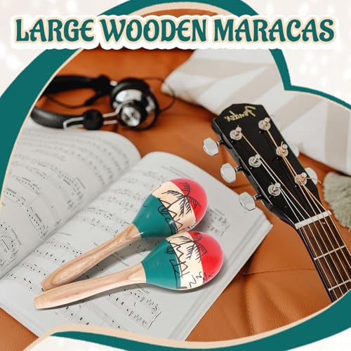 2 Pcs 9.6-Inch Wooden Maracas - Colorful Maracas for Adults, Maracas for Adults, Clear Rhythm for Parties, Festivals, Classroom Music & Lessons, Ideal Percussion - Thumbnail 6