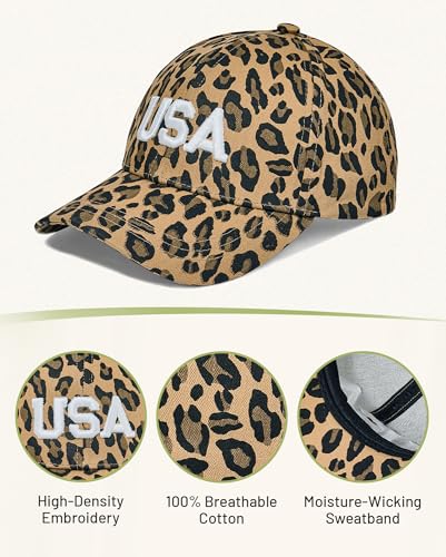 Image of Womens Baseball Cap Trendy Leopard Print Embroidery Cotton Breathable Adjustable Cap for Outdoor & Gifting