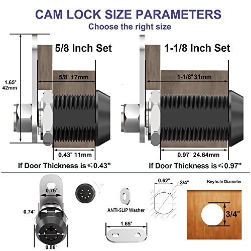 Jayseon 3 Pack Rv Storage Locks, 1-1/8" Cabinet Locks With Keys, Rv Cam Lock Keyed Alike Rv Locks For Storage Door, Zinc Alloy #TOP1