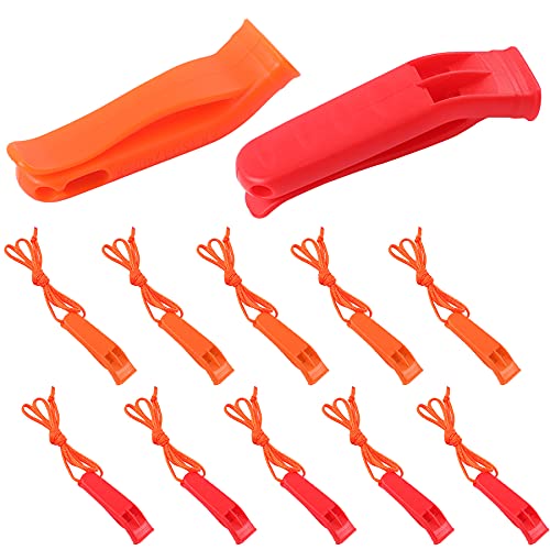 AUGSUN 10 Pcs Safety Whistle Marine Whistle Plastic Whistles with Lanyard for Emergency