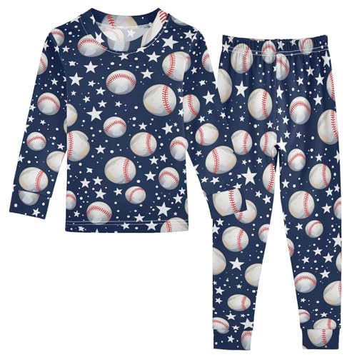 SPRIPORT Baseballs Stars Soft Comfy Pajama Set Long Sleeve Top and Pants Cotton 2 Piece Pjs Set Sleepwear 3T Multicolor