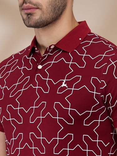 Image of Parx Men Regular Fit Print Pattern Rayon Blend Half Sleeve Polo Neck Casual T-Shirt