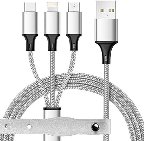 Multi Charging Cable Micro USB C 8P 3 in 1 Nylon Braided Fast Charger Cable 3.9ft Portable Travel Cables Data Sync Cord with Leather Strap for All Smartphones