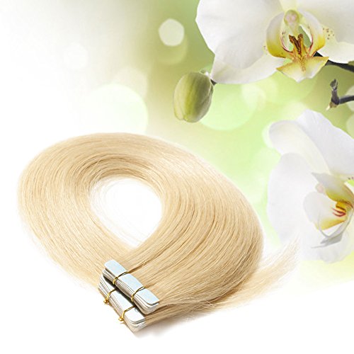 Benehair Invisible Tape in Hair Extensions 100% Human Hair 30g for Women Highlighted Bleach Blonde 16 inch Tape on Skin Weft Straight Remy Hair Double Sided Tapes 20pcs Sandwich #613