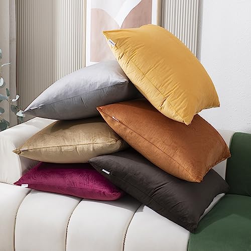 Image of HOKIPO Velvet Cushion Cover 22x22 in / 55x55 cm, Moss Brown, Pack of 2 (IN-579-MBRN-22IN*2)