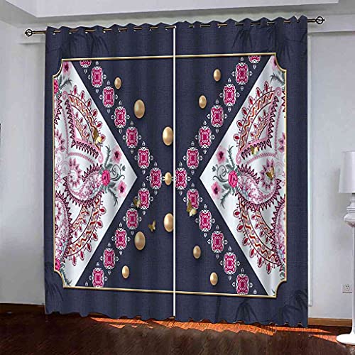Rideaux occultants 100% polyester isolant phonique motif art 3D oeillets 200x214 - 2