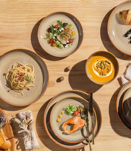Image of TheTerra Ceramic Dinnerware Set for 4, 12-Piece Plates and Bowls Set
